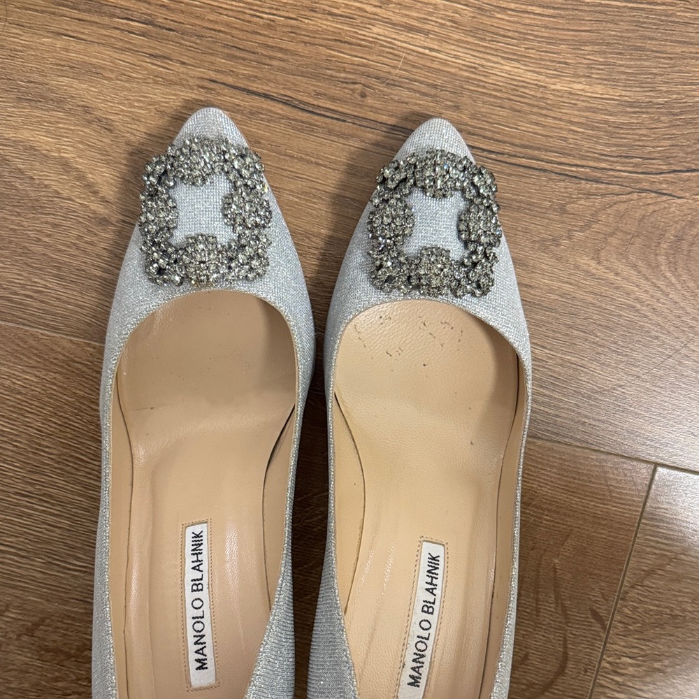 Manolo Blahnik Glittering Silver Heels